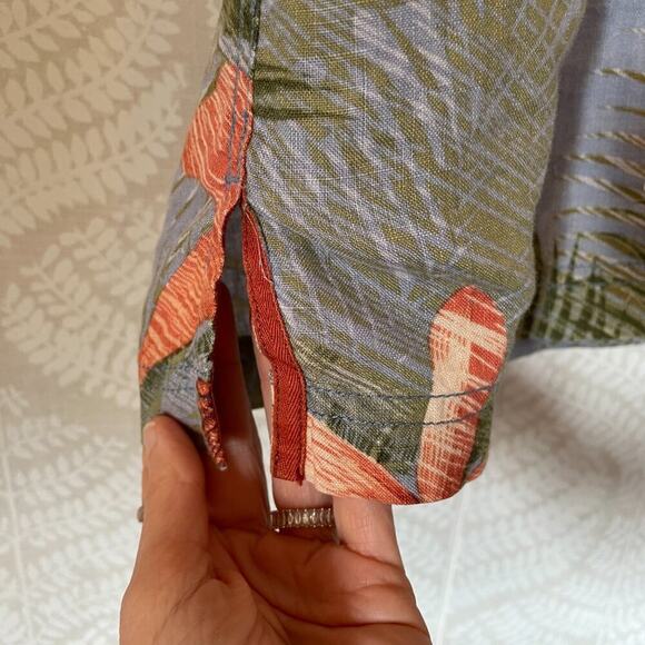 Tommy Bahama Linen Blue Floral Palm Tropical Camp Collar Button Down Shirt XL - Picture 4 of 12